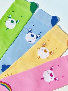 SHEIN X Care Bears 4雙中筒襪，吸汗且柔軟 - 雜色 - 查看 3