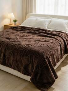 Cirelle Butterfly Textured Fleece Throw Blanket, Soft Plush 3D Embossed Butterfly Pattern Blanket For Couch Sofa Bed, Cozy Warm Lightweight Decorative Throw Blanket For Living Room Bedroom, All‑Season Home Decor Blanket - coffee color - View 3