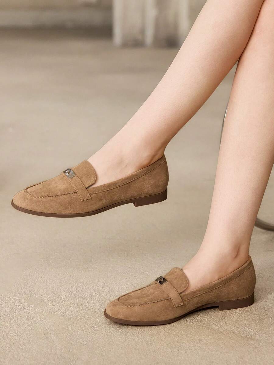 MOTF WOMEN SUEDETTE METAL DECOR FLATS FOR CHRISTMAS SPRING SHOES - Camel - View 2