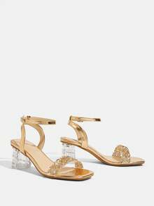CUCCOO TILAWA Women's Fashion Crystal Glass Rhinestone Embellished High-Heeled Sandals Are Perfect For Outdoor Events And Parties - Champagne - View 10
