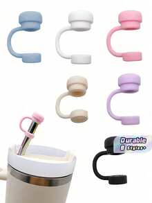 6pcs/2pcs Straw Covers Cap Reusable Silicone Straw Toppers Compatible With Stanley Cup Spill Leak Stopper Splash Dust Proof Straws Cover Back To School - Multicolor - View 1