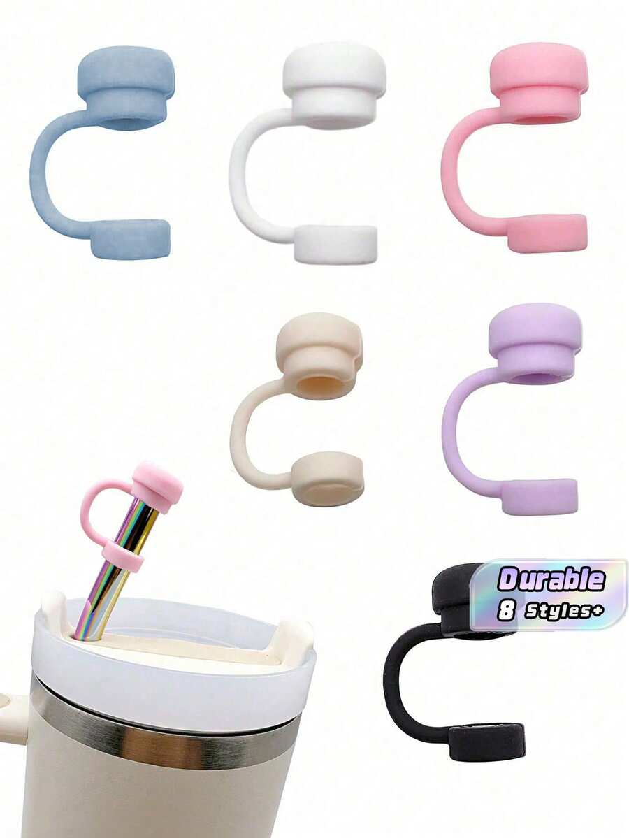 6pcs/2pcs Straw Covers Cap Reusable Silicone Straw Toppers Compatible With Stanley Cup Spill Leak Stopper Splash Dust Proof Straws Cover Back To School - Multicolor - View 1