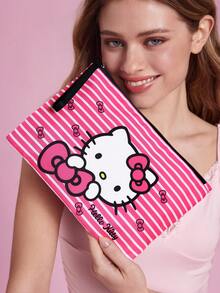 HELLO KITTY AND FRIENDS | SHEIN 可愛貓咪印花化妝包套組，多尺寸與大容量，適用於化妝品/小物品/電子產品，可單獨購買或套組，附拉鍊 - 粉黑白 - 查看 6