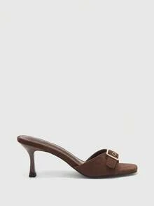 CUCCOO BIZCHIC Ladies Brown High Heel Simple Small Square Toe Slippers - Brown - View 2