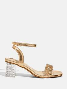 CUCCOO TILAWA Women's Fashion Crystal Glass Rhinestone Embellished High-Heeled Sandals Are Perfect For Outdoor Events And Parties - Champagne - View 3