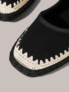 Styleloop Women's Retro Embroidered Flannel Pull-Up Belt Flat-Soled Shoes - Black - View 11