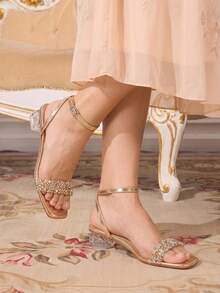 CUCCOO TILAWA Women's Fashion Crystal Glass Rhinestone Decorated High Heel Sandals For Outdoor Events And Parties, Spring Shoes, Spring Break Easter Prom Heels - Champagne gold - View 11