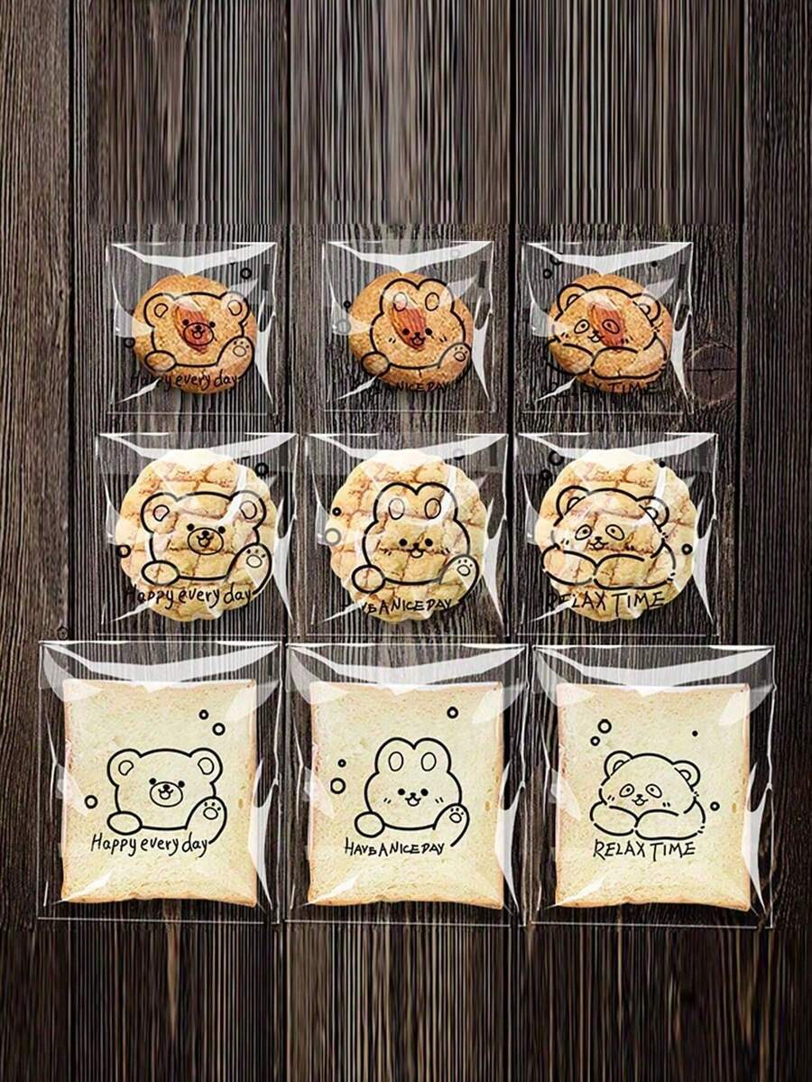 100pcs Self-Adhesive Transparent Bread Packaging Bags With Cartoon ...