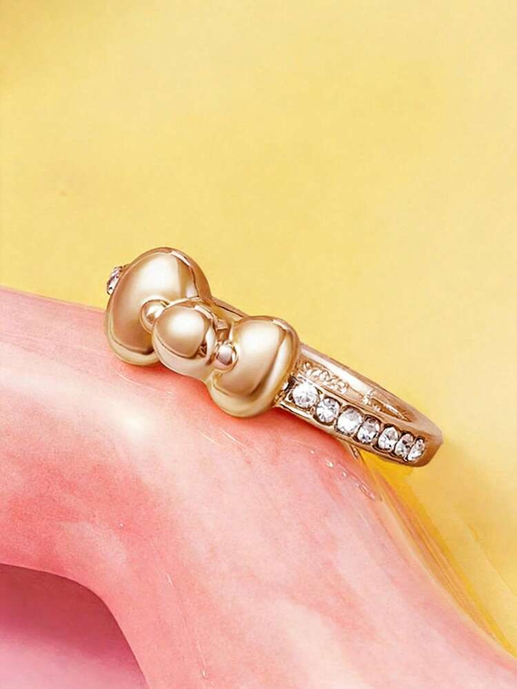 HELLO KITTY AND FRIENDS | SHEIN Fashion Cute Gold Zinc Alloy Bow Ring, Gift, Holiday, Cartoon - Multicolor - View 5