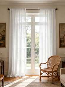 Cirelle 1 Panel White Sheer Curtain, Semi-Transparent Light Filtering Voile Window Drape, Elegant Rod Pocket Curtain For Living Room, Bedroom & Patio Doors - White - View 1