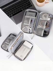 1pc Waterproof Electronic Storage Bag ,Multi-Layer Fixed Storage Bag,Multi-Zipper Portable Storage Bag- Perfect For U Disks, Hard Disks, Headphones - Grey - View 10