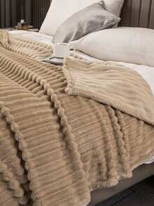 Cirelle Cozy Striped Fuzzy Plush Blanket, Soft Fluffy Rabbit Fur Texture Bed Throw, Warm Thick Wave Ribbed Blanket For Sofa Couch Bed, Home Decor Bedspread For All Seasons, Gift For Bedroom Living Room - Camel - View 7