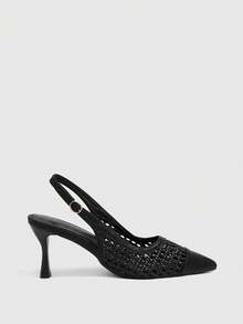 CUCCOO SZL Women Shoes Multi-Color Woven Hollow Breathable Design Pointed Tip Thin Heel Strap Sandals Light Commuter Style Spring And Summer Suitable For Workpla - Black - View 3