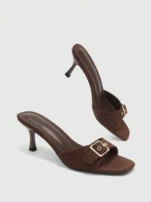 CUCCOO BIZCHIC Ladies Brown High Heel Simple Small Square Toe Slippers - Brown - View 9