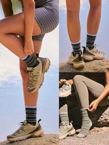 GLOWMODE 3-Pack Cotton Blend Stripe Crew Socks With Logo Embroidery & Arch Support & Seamless Toe Hiking Camping Daily Active Wear - Multicolor - View 8