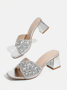 CUCCOO TILAWA Women's Fashion Crystal Glass Rhinestone Embellished High-Heeled Sandals For Outdoor Events And Parties - Silver - View 6
