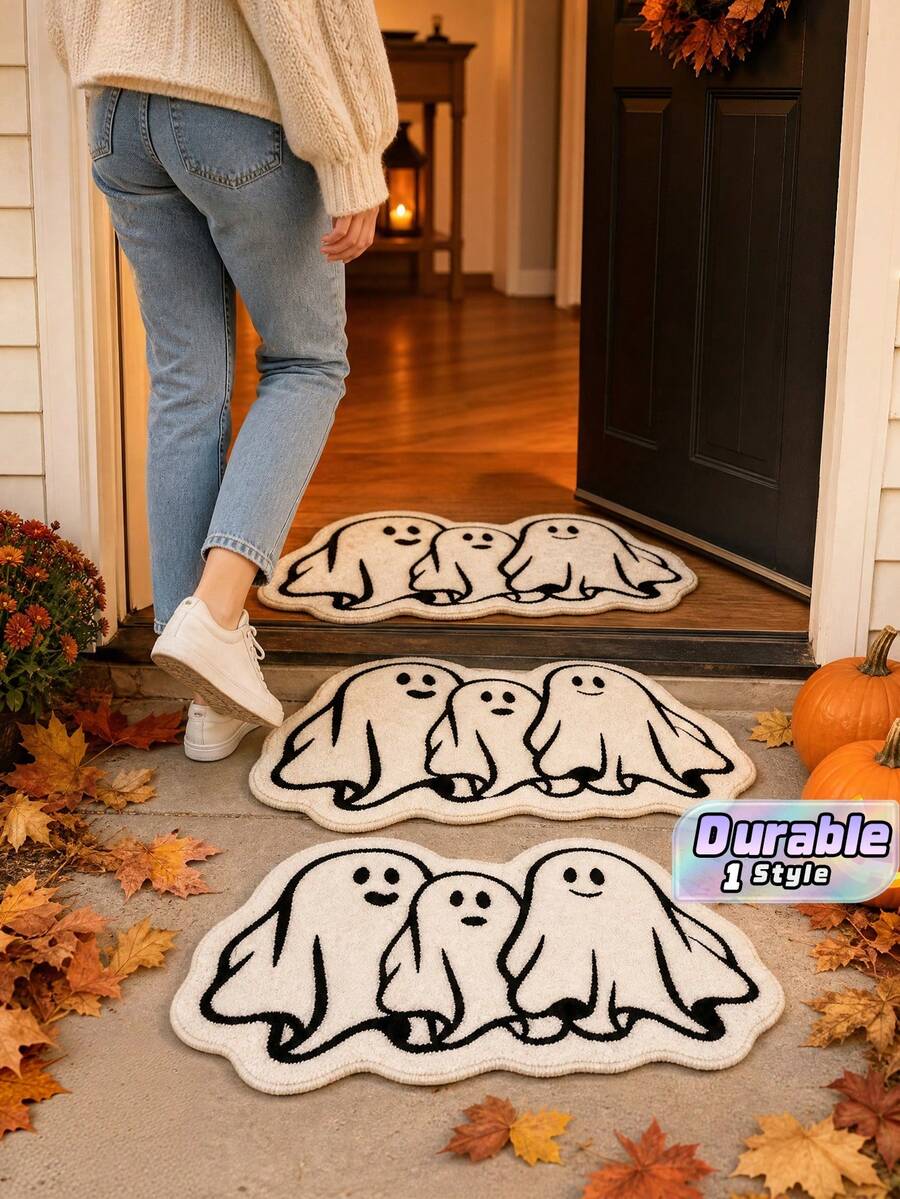 Halloween Imitation Cashmere Doormat, Wear-Resistant Entryway Floor Mat, Easy Care Decorative Rug For Living Room - e - View 1