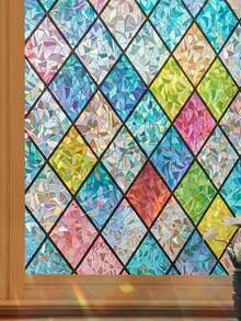 1ROLL 3D RAINBOW COLORFUL GRID STATIC CLING PRIVACY WINDOW FILM GLASS DOOR STICKER SUN BLOCKING HEAT INSULATION HOME OFFICE BATHROOM LIVING ROOM DECOR BIRTHDAY GRADUATION GIFT - Multicolor - View 12