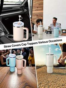 6pcs/2pcs Straw Covers Cap Reusable Silicone Straw Toppers Compatible With Stanley Cup Spill Leak Stopper Splash Dust Proof Straws Cover Back To School - Multicolor - View 2