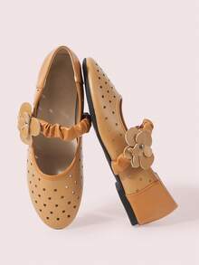 CUCCOO DOLLMOD Women's Shoes, Brown, Star Hollow Mary Jane Flats, Flower-Decorated Breathable Ballet Shoes, Daily Casual And Comfortable Women's Shoes - Brown - View 1