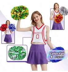 1 Colorful Cheerleading Pom Pom With Handle, Suitable For Ladies And Girls To Wave And Dance With, Perfect For Club Sports Events, Dance Parties, Cheerleading Performances, And Competitions. It's A Cheerleading Accessory And A Cheerleading Pom Pom - Multicolor - View 1
