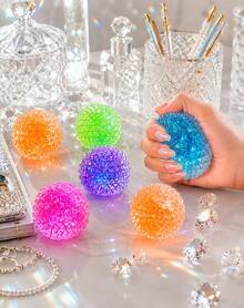 Hape 1pc Blue Diamond Texture Squishy Stress Relief Ball, 6cm Spiky Orb Squeeze Ball With TPR Shell, Maltose & Sequin Filling, Slow Rebound Hand Pressure Release Portable Desk Accessory - Multicolor - View 2
