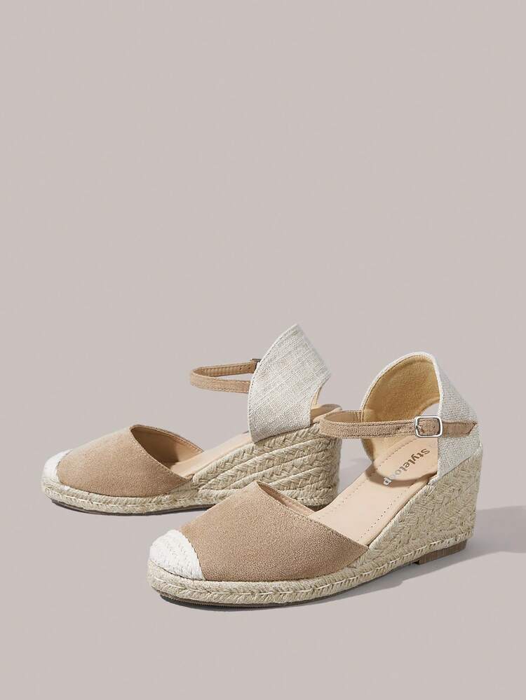 Styleloop Ladies, Rubber Band Cross Strap, Straw Rope, Sandals, High Heels. - Khaki - View 8