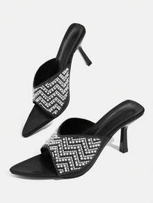 CUCCOO TILAWA Silver Pearl Scalloped High-Heeled Sandals, Ladies' Party Style Open-Toed Stilettos - Black - View 5