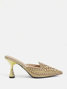 CUCCOO TILAWA Flower Rhinestone Elegant Sexy Pointed Women's High Heels - Exquisite And Stylish Design, With A Slip-On Design For Women With Stilettos - Gold - View 3