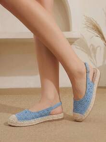 Styleloop Women's Flat Bottom Round Toe Electric Embroidery Flower Hollow Hemp Rope Beach Leisure Holiday Sandals, A Must For Travel, Holiday Wear, Summer Wear - Baby Blue - View 2