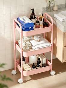 1 Pc Functional Mobile Trolley With Strong Load-Bearing Capacity, Rust-Proof And Durable. Equipped With Display Shelves And Casters, It Is Easy To Assemble And Suitable For Kitchens, Bathrooms, Living Rooms, And Study Rooms. - Multicolor - View 7