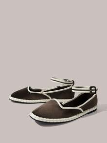 Styleloop Ladies Brown Vintage Velvet Strap Flat Shoes Fall Shoes - Coffee - View 8