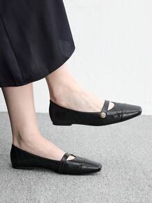 CUCCOO BIZCHIC 女款小方頭平底黑色低鞋幫女鞋，輕便舒適通勤瑪麗珍鞋，適合搭配裙裝 - 黑色1# - 查看 3