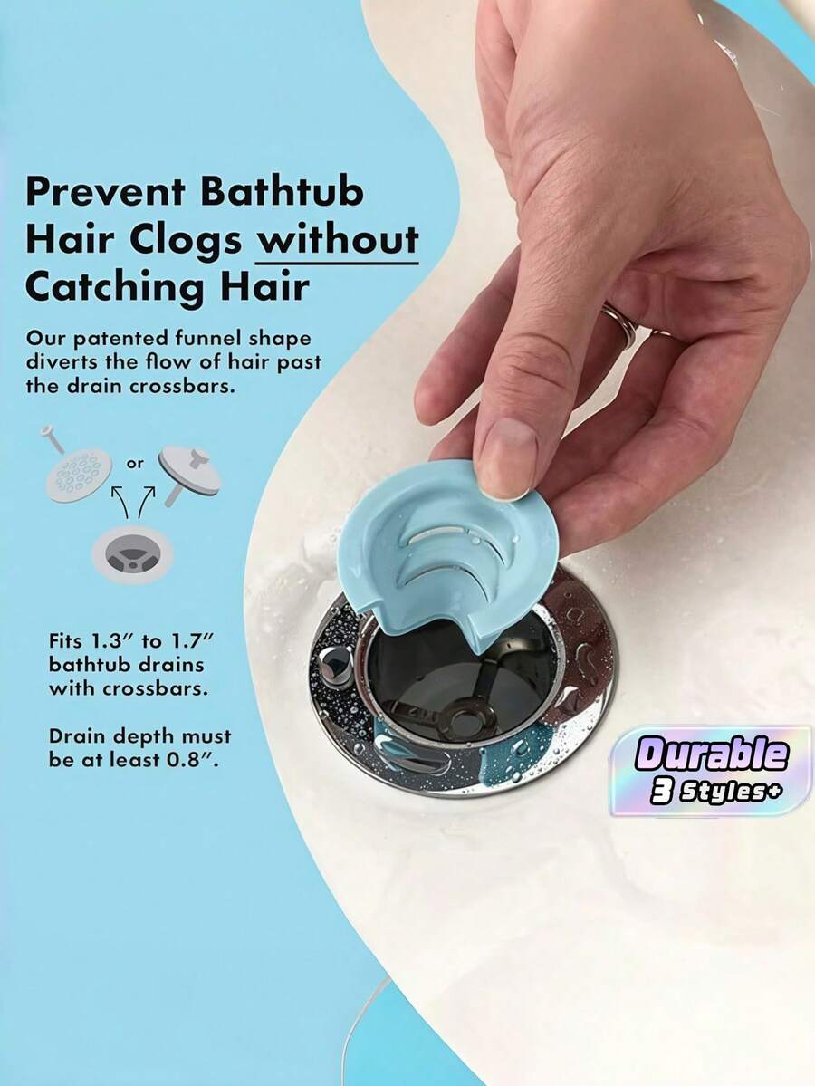 Bathtub Drain Funnel, Anti-Clog Hair Diverter, Silicone Drain Protector Prevents Drain Clogs For Bathroom Tub - multicolor - View 1