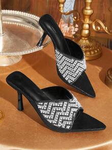 CUCCOO TILAWA Silver Pearl Scalloped High-Heeled Sandals, Ladies' Party Style Open-Toed Stilettos - Black - View 1