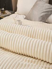 Cirelle Ultra Soft Plush Faux Fur Throw Blanket, Cream White Textured Wave Ribbed Fleece Blanket, Warm Cozy Decorative Blanket Throw For Couch, Sofa, Bed, Bedroom Decor - Beige - View 9