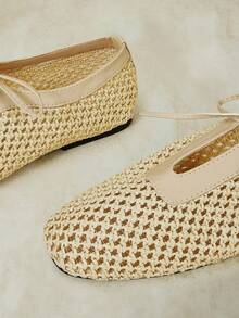 Styleloop Ladies PP Straw Upper, Bow, Decoration, Flat Shoes - Apricot - View 11