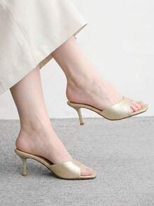 CUCCOO BIZCHIC 女款金色方頭細高跟涼鞋，休閒百搭高跟鞋，時尚簡約通勤款，適合日常穿著與約會 - 金2細紋 - 查看 4