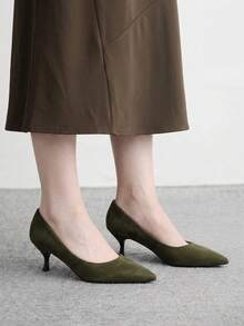 CUCCOO BIZCHIC 女款純色尖頭優雅通勤時尚高跟鞋 - 綠色 - 查看 3