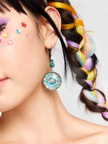 ROMWE Hippie 2pcs Fashionable Creative Style Round Gemstone Pendant Earrings - Multicolor - View 4