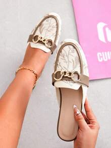CUCCOO CURVES 女款寬版刺繡舒適黑色穆勒平底鞋，大尺碼時尚春季鞋，適合春假與復活節穿著 - 杏色2 - 查看 5