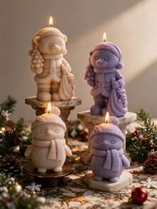 Christmas Bear Hold Gift Candle Mold Christmas Winter Penguin Soy Wax Silicone Mold Bear Nutcracker Soap Resin Plaster Gypsum Concrete Silicone Mould - various - View 6