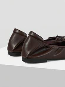 MOTF WOMEN'S BROWN LEATHER BOW BALLET FLATS, SOFT SQUARE TOE SLIP-ON FLAT SHOES FOR DAILY & OFFICE FALL SHOES - Coffee Brown - View 7