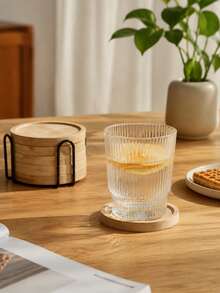 6‑Pack Bamboo Coaster Set With Holder, Natural Wood Coasters Waterproof Heat‑Resistant For Home Bar Kitchen Decor - Wood Color - View 2