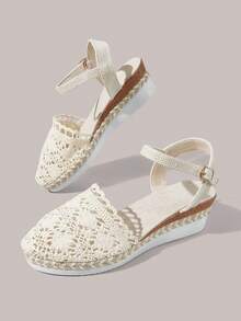 Styleloop Zapatos de plataforma y cuña sin cordones para mujer, punta puntiaguda con decoración de hebilla, adecuados para la temporada de vacaciones, primavera/verano - Malla blanca - Ver 5