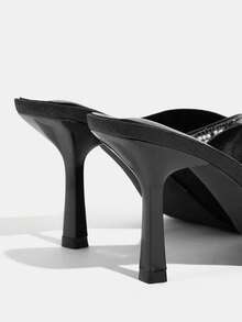 CUCCOO TILAWA Silver Pearl Scalloped High-Heeled Sandals, Ladies' Party Style Open-Toed Stilettos - Black - View 7