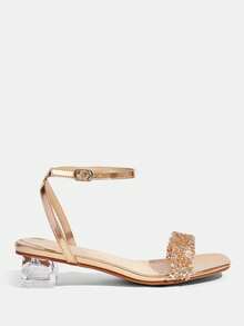 CUCCOO TILAWA Women's Fashion Crystal Glass Rhinestone Decorated High Heel Sandals For Outdoor Events And Parties, Spring Shoes, Spring Break Easter Prom Heels - Champagne gold - View 3