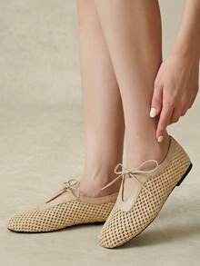 Styleloop Ladies PP Straw Upper, Bow, Decoration, Flat Shoes - Apricot - View 10