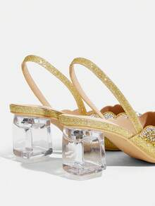 CUCCOO TILAWA Women's Crystal And Glass Rhinestone Pointed Golden High-Heeled Shoes, Suitable For Going Out, Banquets, Parties And Other Activities Fall Shoes - yellow gold - View 4