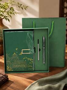 A5 Vintage Chinese Pattern Notebook & Metal Pen Gift Set, Hardcover Journal With Replacement Pen Refill, Luxury Stationery Box And Gift Bag, Perfect For Business, Office, Back-To-School Gifting - multicolor - View 6